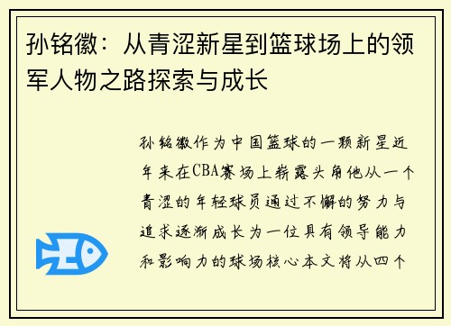 孙铭徽：从青涩新星到篮球场上的领军人物之路探索与成长
